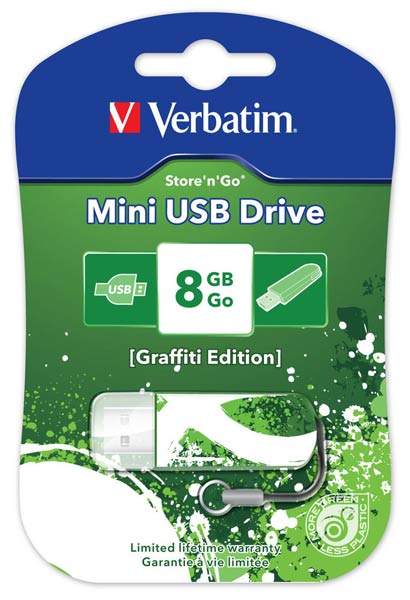 USB  8GB VERBATIM Mini Graffiti Edition Green