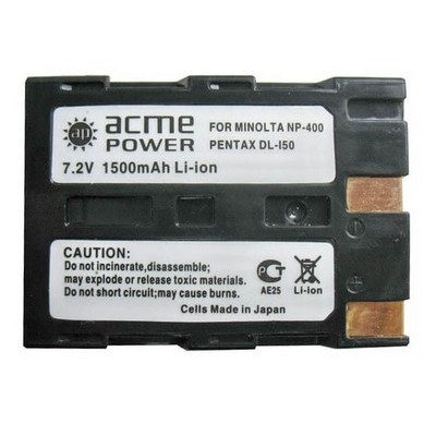  AcmePower DLi-50 3.7V, 740mAh, Li-ion,  Minolta NP-400  Pentax K10D / K20D / Minolta Dimage A1 / A2 / Dynax-5D / 7D Samsung GX-10 / GX-20.