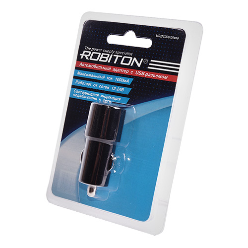 USB адаптер ROBITON USB1000 / Auto (12-24V->5V, 1000 mA, имульсный, стабилизированный)