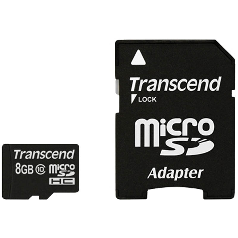 Карта памяти micro SDHC 8GB class10 TRANSCEND (адаптер SD)