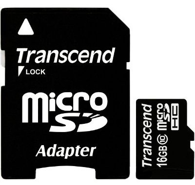 Карта памяти micro SDHC 16 Gb class10 TRANSCEND (адаптер SD)