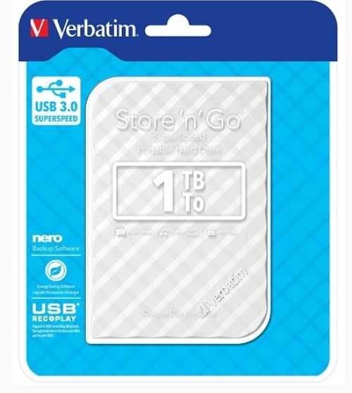 VERBATIM 1TB 2.5 USB3.0 StorenGo White New  HDD