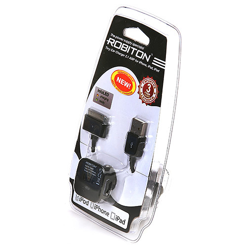 USB адаптер АвтоЗУ + шнур ROBITON App02 Tiny Car Charger 2.1A iPhone / iPad ( 10 / 20 )