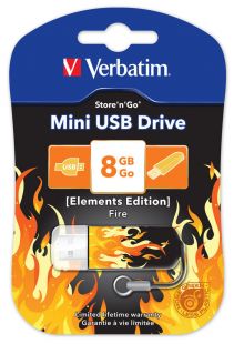 USB  8GB VERBATIM Mini Elements Edition Fire