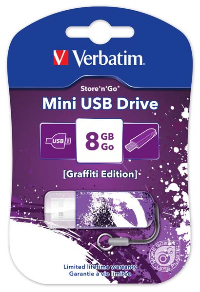 USB  8GB VERBATIM Mini Graffiti Edition Purple