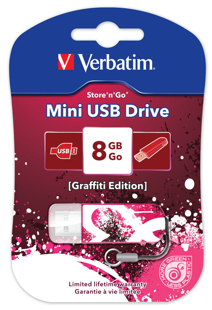USB  8GB VERBATIM Mini Graffiti Edition Red