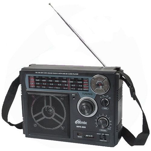 Радиоприемник RITMIX RPR-888 Black (FM / MV / SW1 / SW2, USB / SD, функция записи, встроенный аккумулятор)