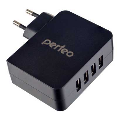 PERFEO «CUBE 4». USB адаптер AC 220 В -> 4USB 4, 9 А. ЧЁРНЫЙ. PF_A4137