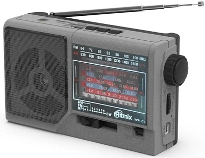 RITMIX RPR-151. Портативный радиоприёмник с mp3 плеером. СЕРЫЙ.