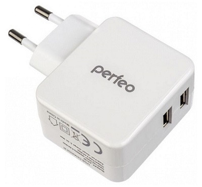 PERFEO «CUBE 2». USB адаптер AC 220 В -> 2USB 3, 4 А. БЕЛЫЙ. PF_A4132