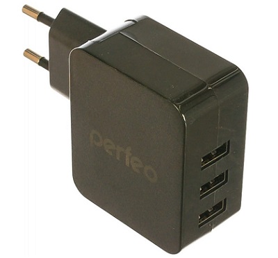 PERFEO «CUBE 3». USB адаптер AC 220 В -> 3USB 4, 8 А. ЧЁРНЫЙ. PF_A4135