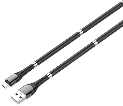 LDNIO LS511 BLACK. Кабель USB-microUSB с магнитной оплёткой 1 метр. ЧЁРНЫЙ