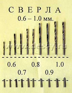 Набор свёрл от 0, 6 мм до 1, 0 мм 2 шт - 0, 6. 2 шт - 0, 7. 2 шт - 0, 8. 2 шт - 0, 9. 2 шт - 1, 0 мм