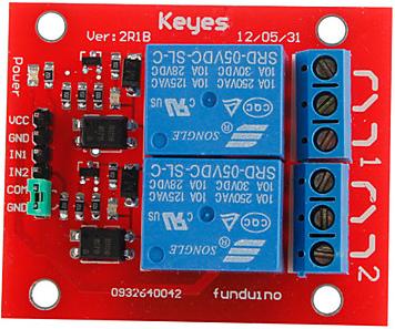 Модуль RA013. HW-383. 2-х канальное реле 250 В ; 10 А (Питание 12 В)