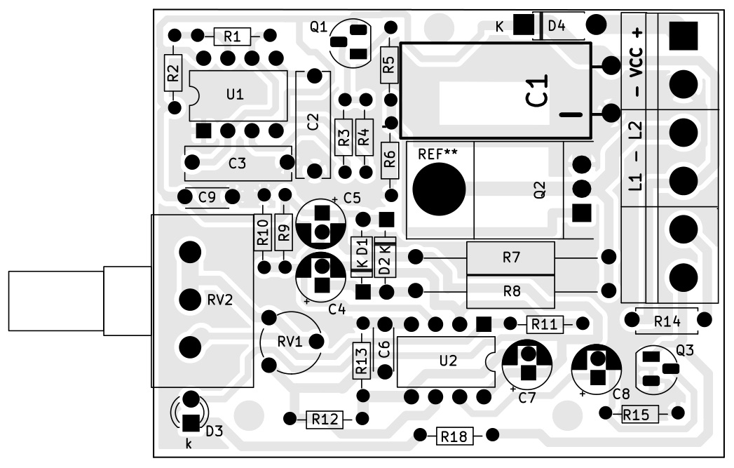 Схема расположения элементов радиоконструктора RI158D. Импульсного металлоискателя «Пират»