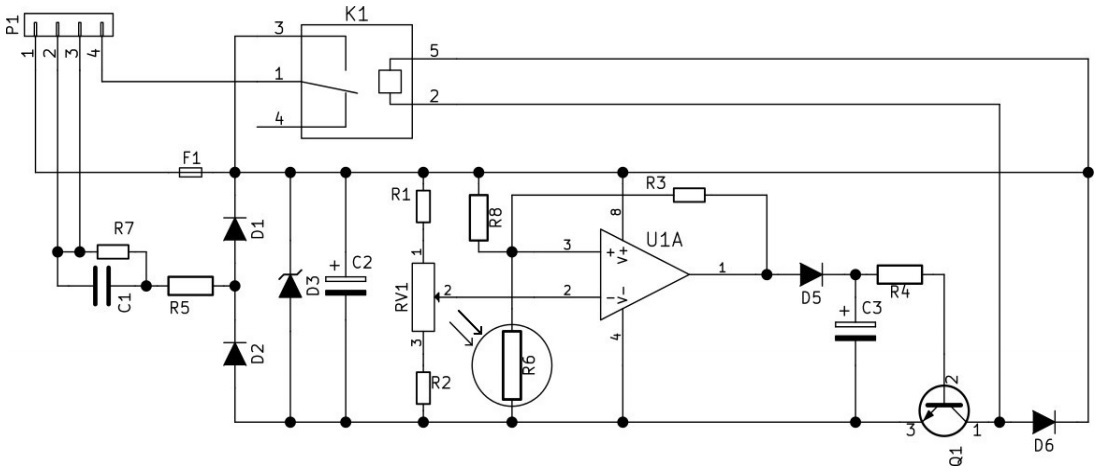 Принципиальная электрическая схема модуля RA154.BM. Фотореле 
день/ночь (в корпусе)