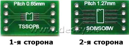 Плата печатная макетная двусторонняя для установки микросхем в корпусах: TSSOP8, SO8 и SO8W